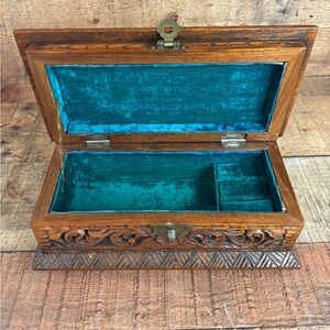 Hand Crafted Wooden Jewelry Box with Teal Interior